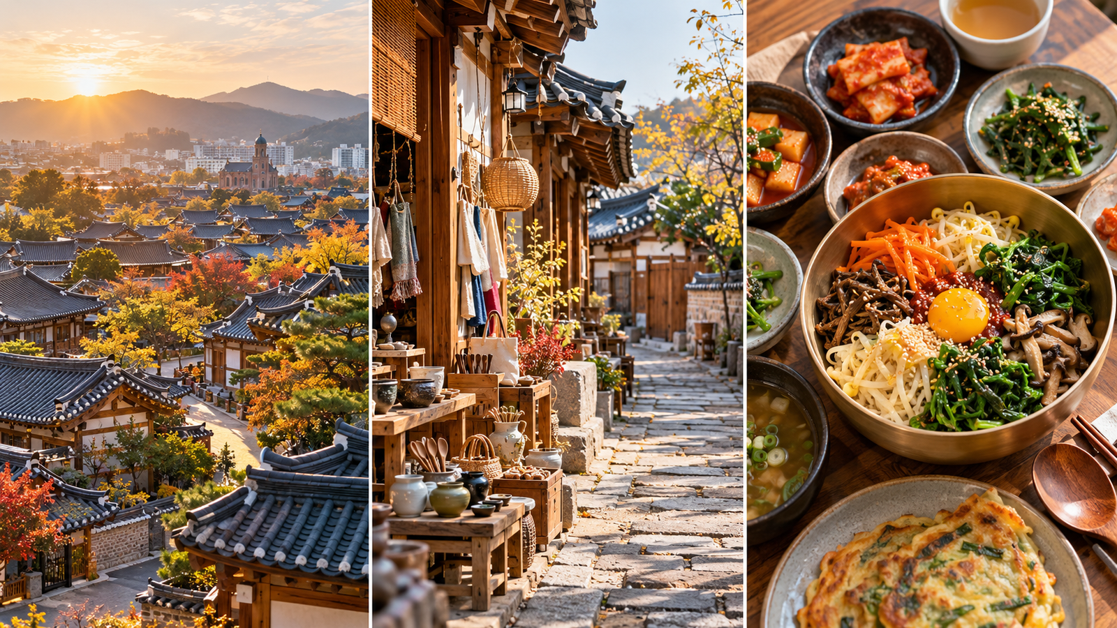 Illustrated Jeonju themes: hanok rooftops, craft lanes and a Korean meal