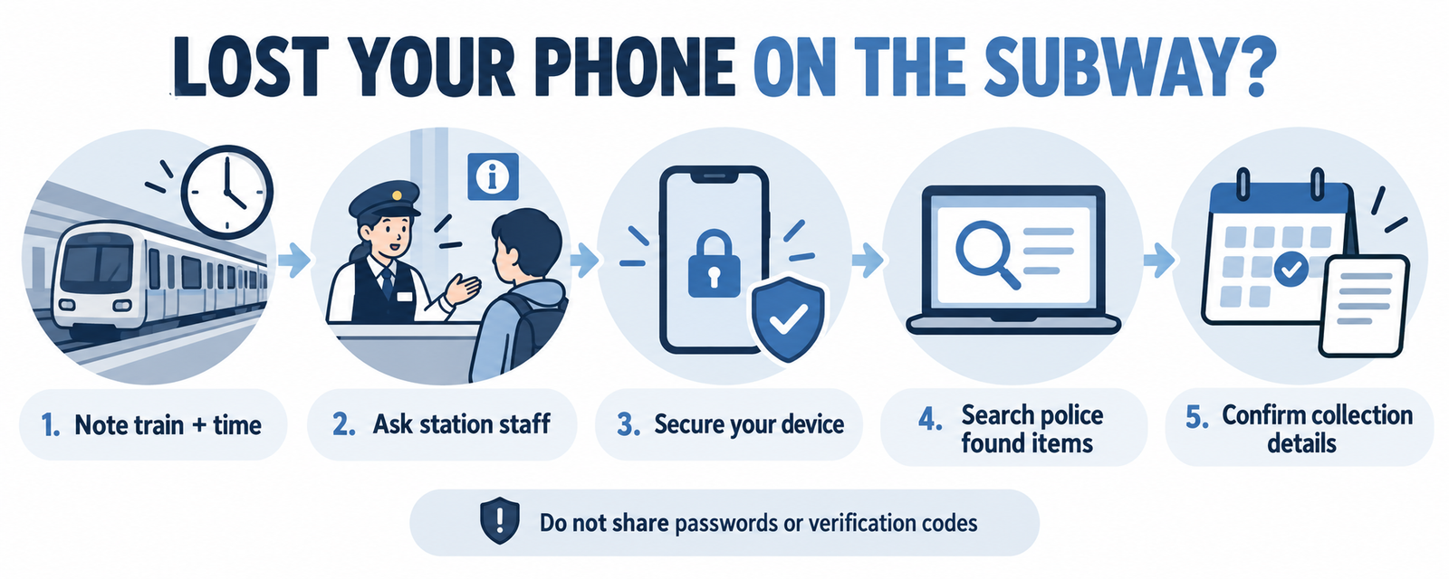 Five-step illustrated Seoul subway lost phone checklist